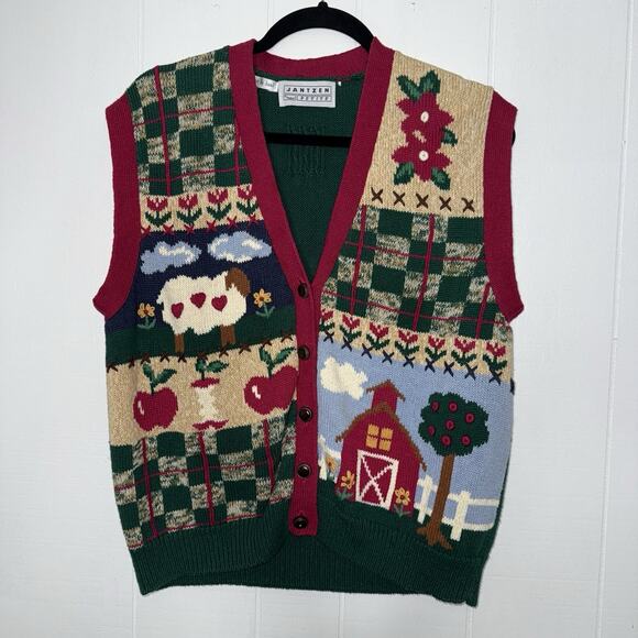 Jantzen Women’s Vintage Hand Embroidered Farm Sweater Vest MP - Picture 1 of 5